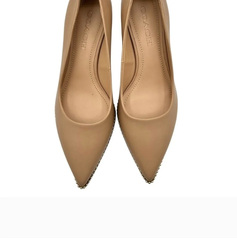 Coach Women's‎ Beige Leather Willa Block Heel Pumps Size 9.5 Beechwood - Picture 3 of 6